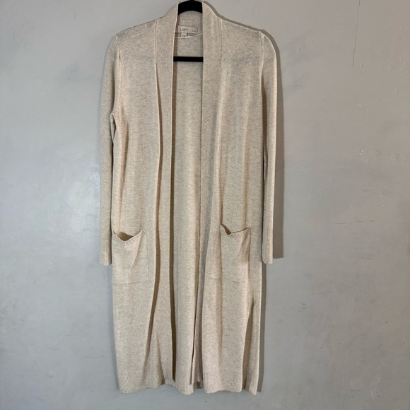 LOFT Cream Wool Blend Long Open Front Cardigan Sweater - Picture 8 of 8